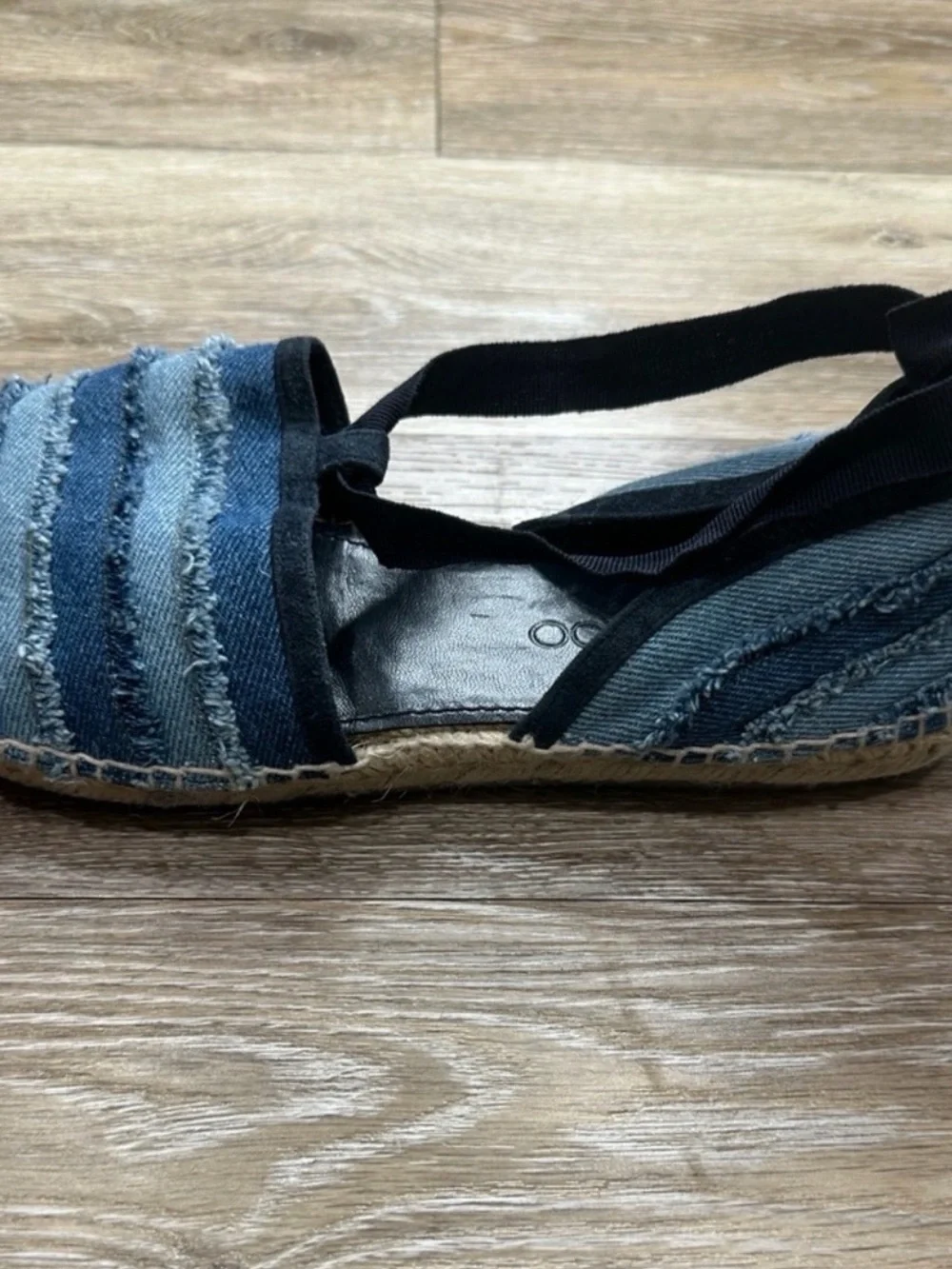 Jimmy Choo Denim Blue Striped Espadrille Lace-Up Flats